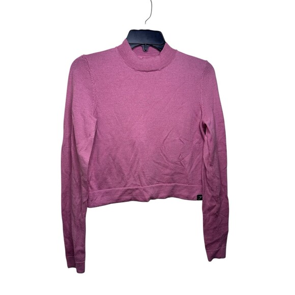 Gymshark Isla Knit Sweater 100% Wool Crop Pullover Pink Small Mock Neck Active - Picture 3 of 9